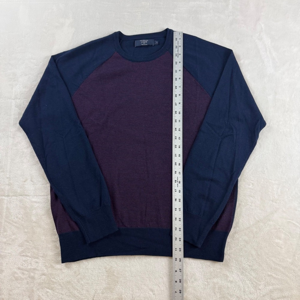 J.Crew Merino Wool Sweater Mens M Blue Purple Raglan Colorblock Crewneck - Picture 3 of 4